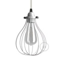 Drop metal cage lampshade for naked bulb with adjustable collar closure – White