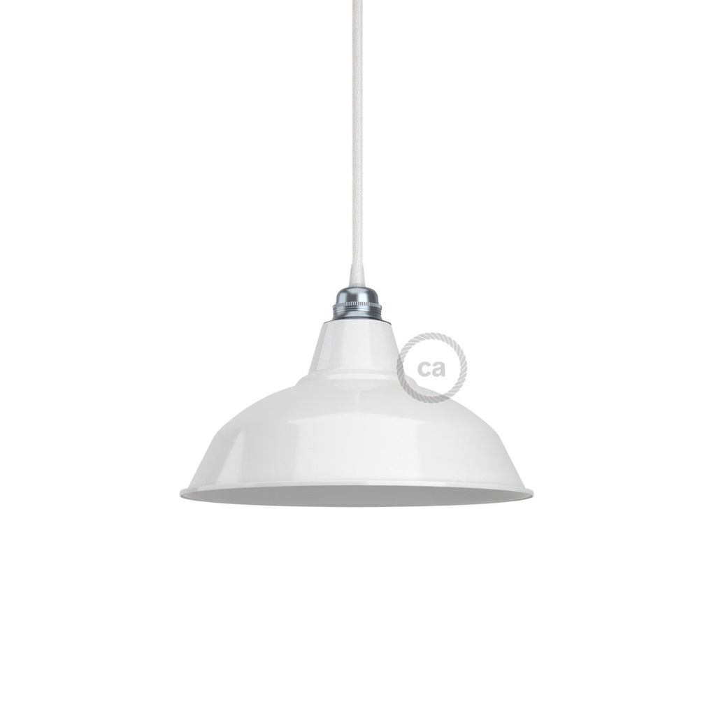 Bistrot enamelled metal lampshade with E27 fitting, 30 cm diameter – White