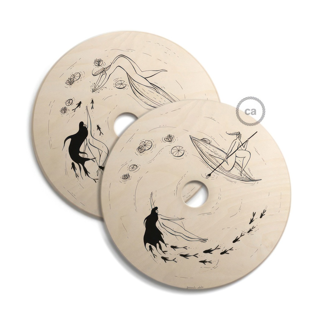 Paralume UFO in legno Special Edition Illustratori Italiani, double face, diametro 33 cm – Fernando Cobelo