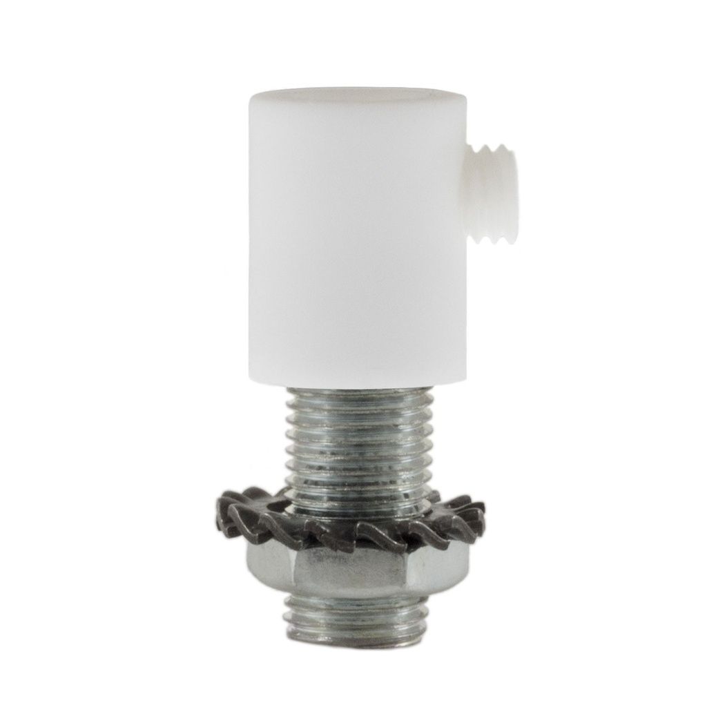 Serre-câble cylindrique en plastique complet avec tige, écrou et rondelle – Blanc