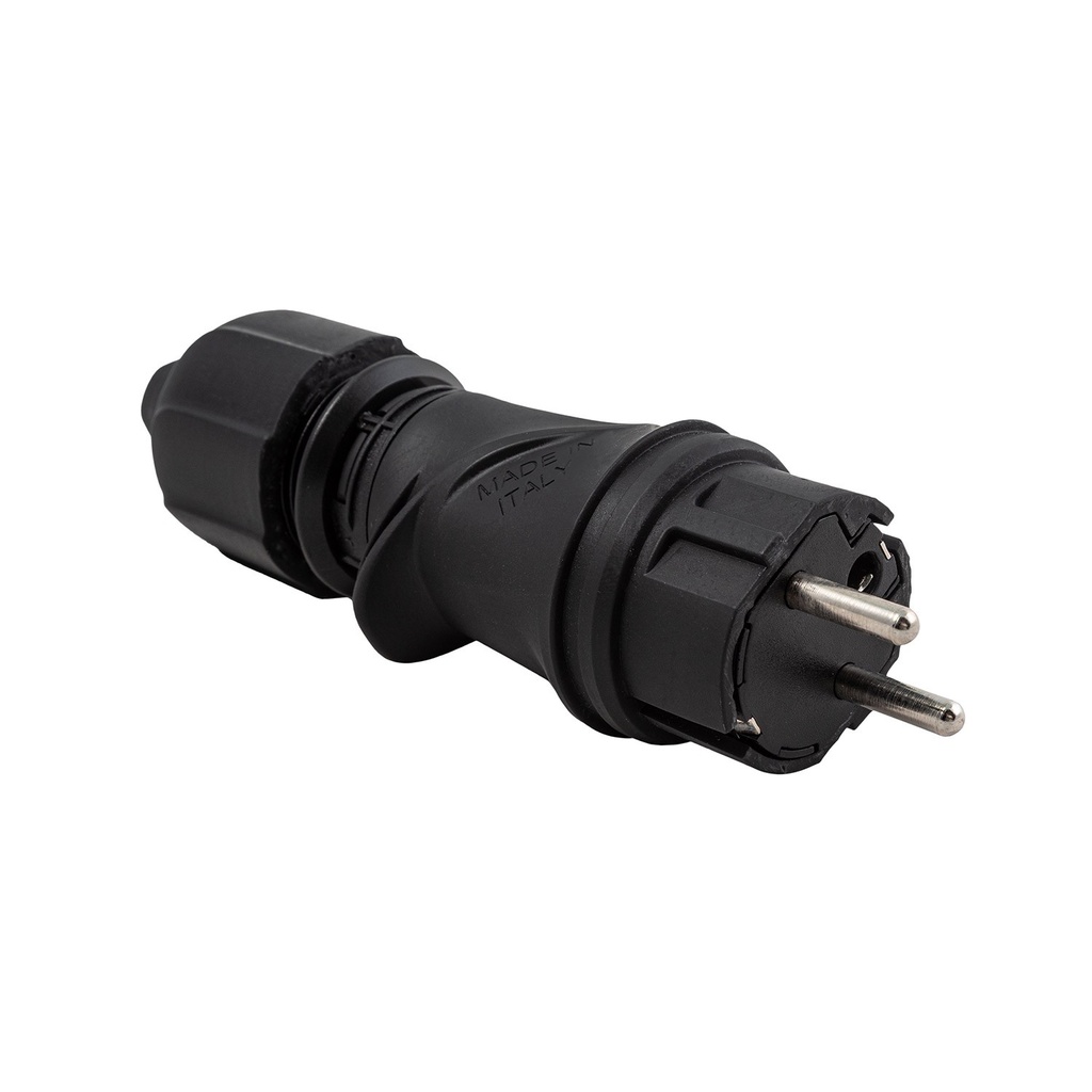 Spina Schuko nera con anello 16A 250V IP44 per esterno, per sistema Modulair