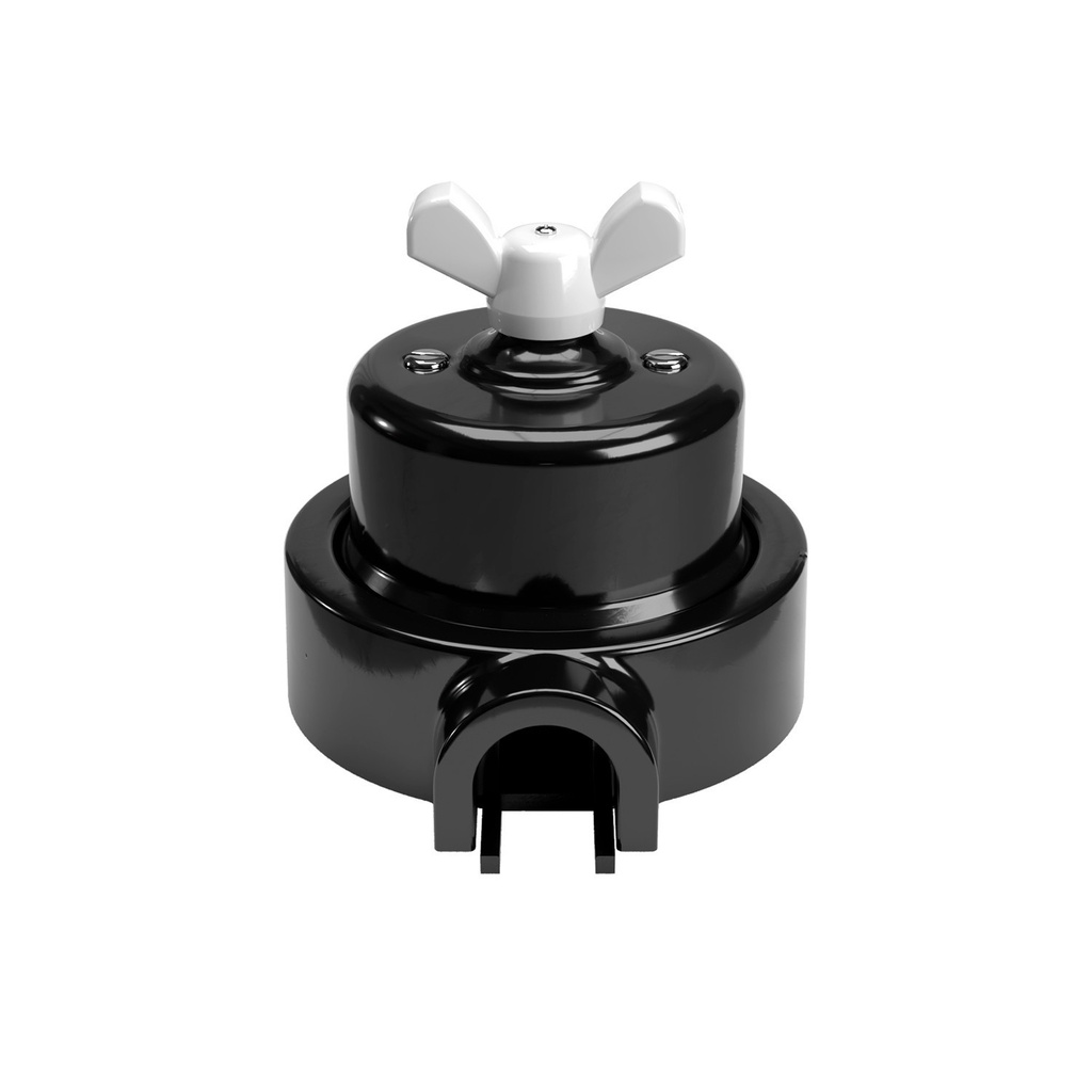 [KP0791FNERBIA] Kit interruttore/deviatore con dado a farfalla e base per Creative-Tubes in porcellana nera (Bianco, 1 uscita)