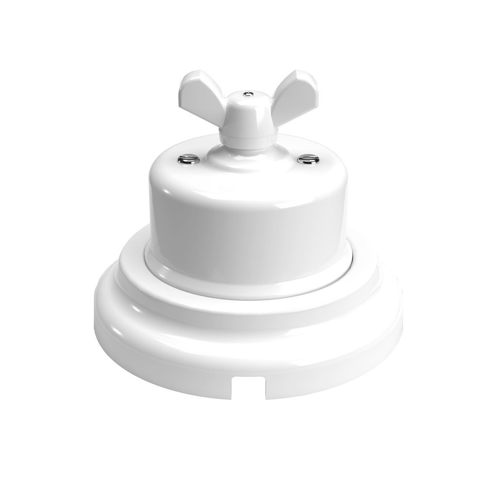 [KP079INOUTBIABIA] Kit interruttore/deviatore con dado a farfalla e base in porcellana bianca (Bianco)