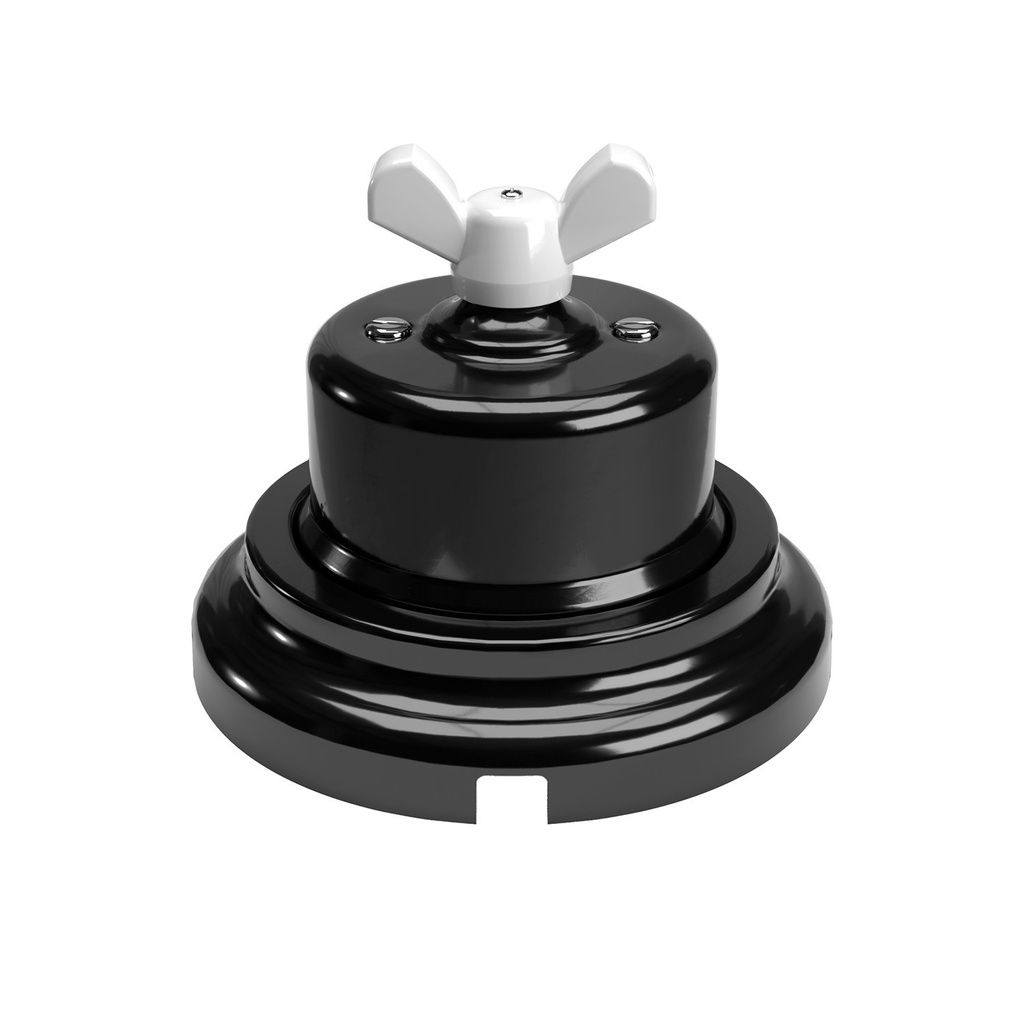 Kit interrupteur/va-et-vient avec écrou papillon et socle en porcelaine noire – Blanc