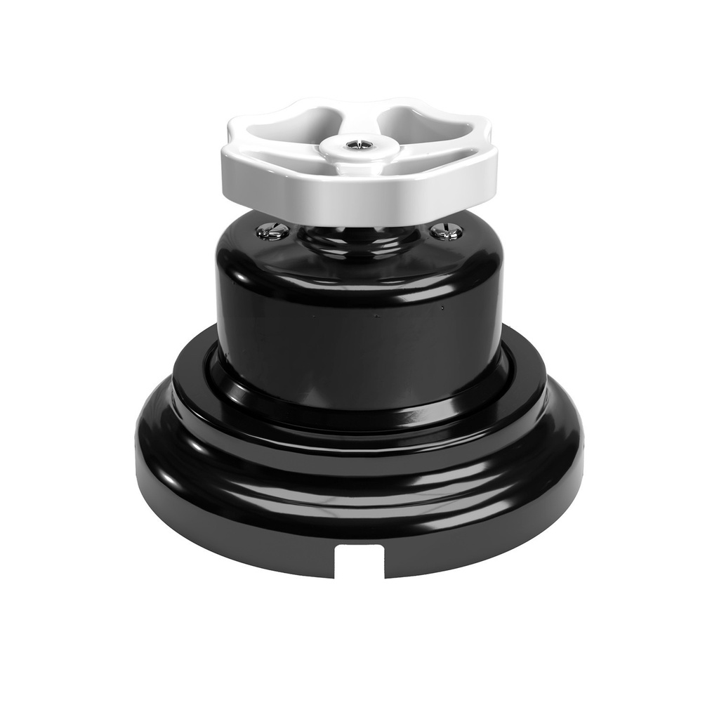 Kit interrupteur/va-et-vient avec bouton et base en porcelaine noire – Blanc