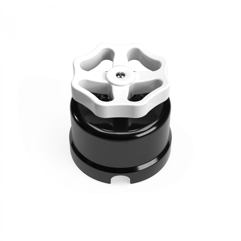 Interrupteur/Va-et-vient en porcelaine noire avec bouton rotatif – Blanc