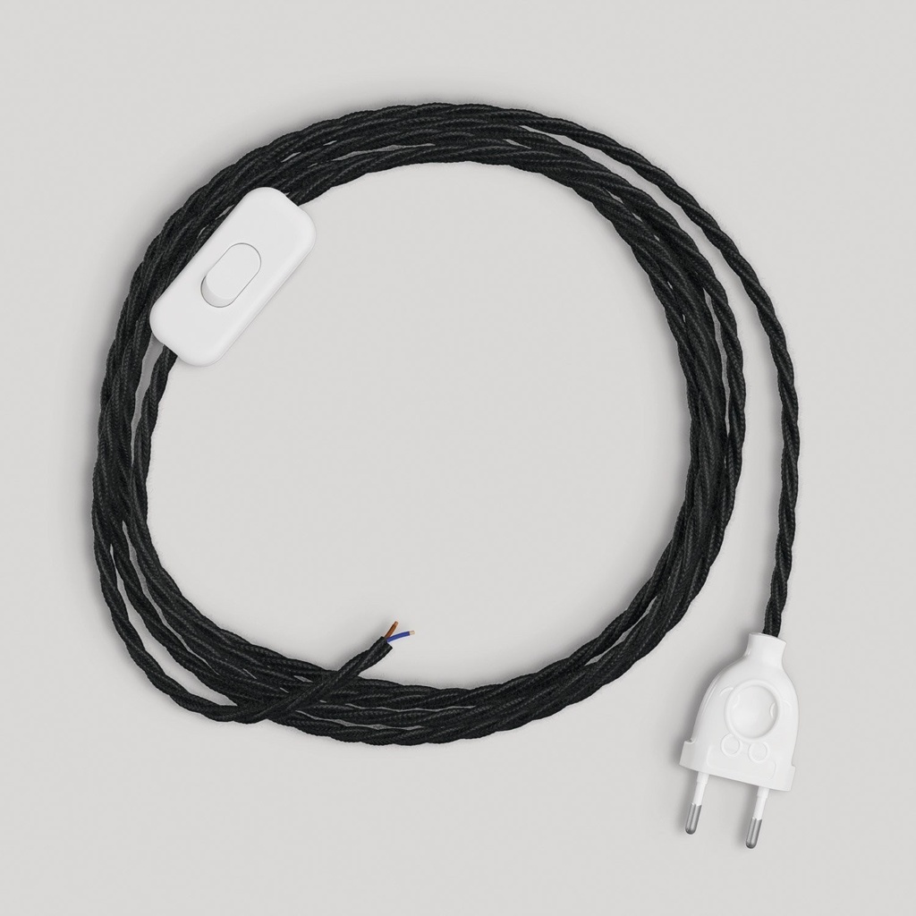 Câblage pour lampe avec câble tressé noir 1,80 m – Fiche UE, Blanc