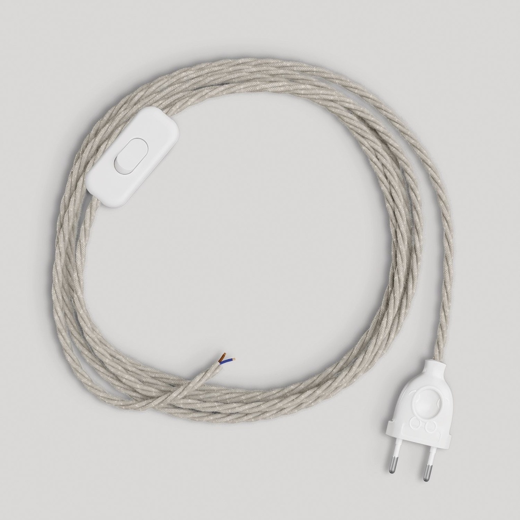 Cablaggio per lampada con cavo bianco trecciato 1.80 m – Spina EU, Bianco