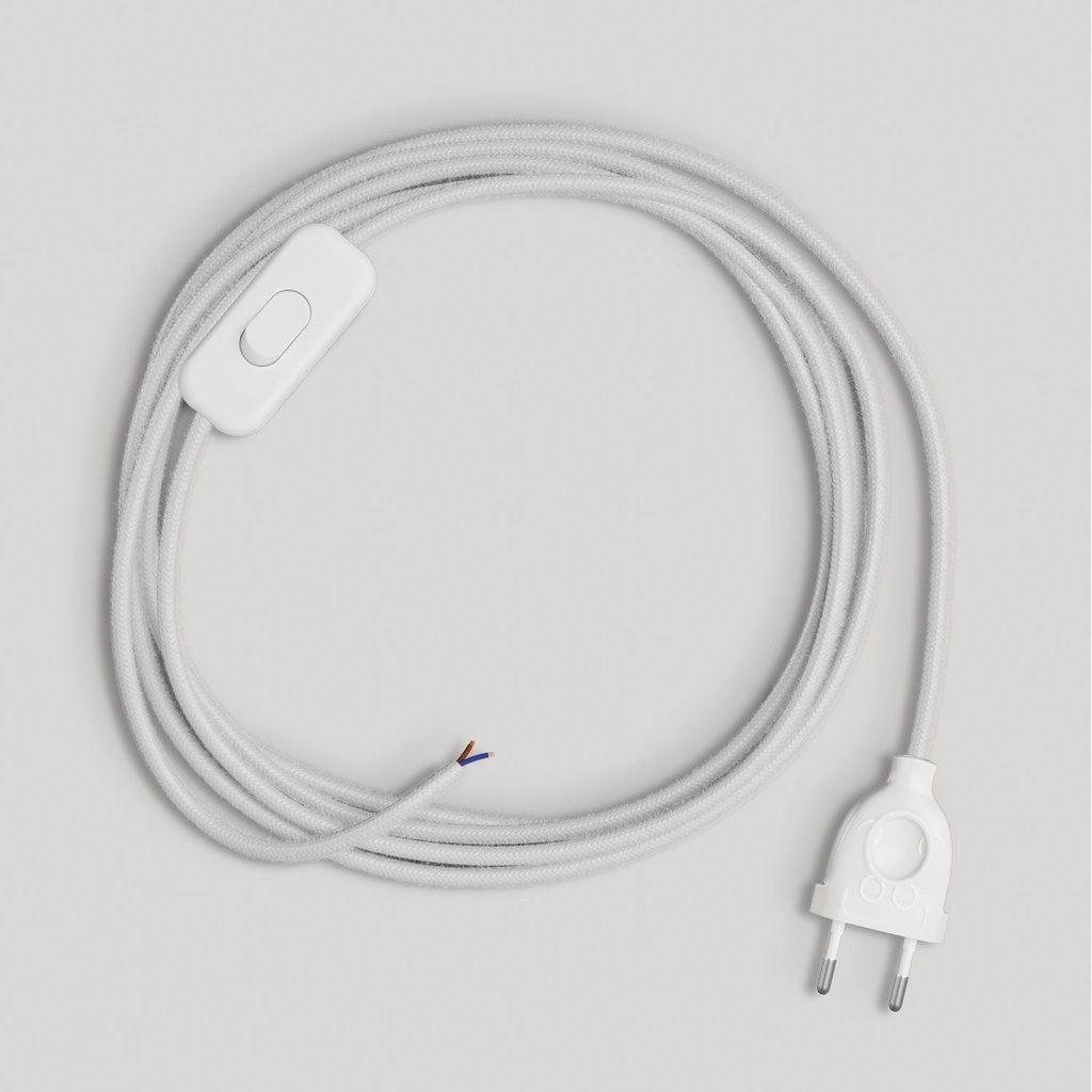 [CABBTORC01] Câblage pour lampe avec câble blanc en coton 1.80 m (Fiche UE, Blanc)