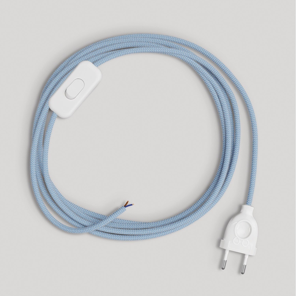 Wiring for lamp with blue Steward cotton cable 1.80 m – EU plug, White