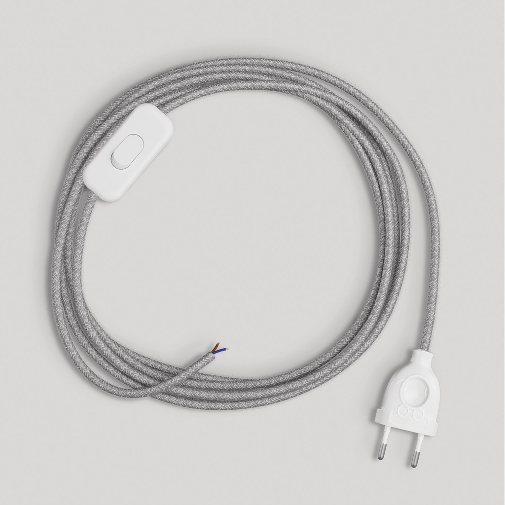 [CABBTO402] Câblage pour lampe avec câble gris en lin 1.80 m (Fiche UE, Blanc)