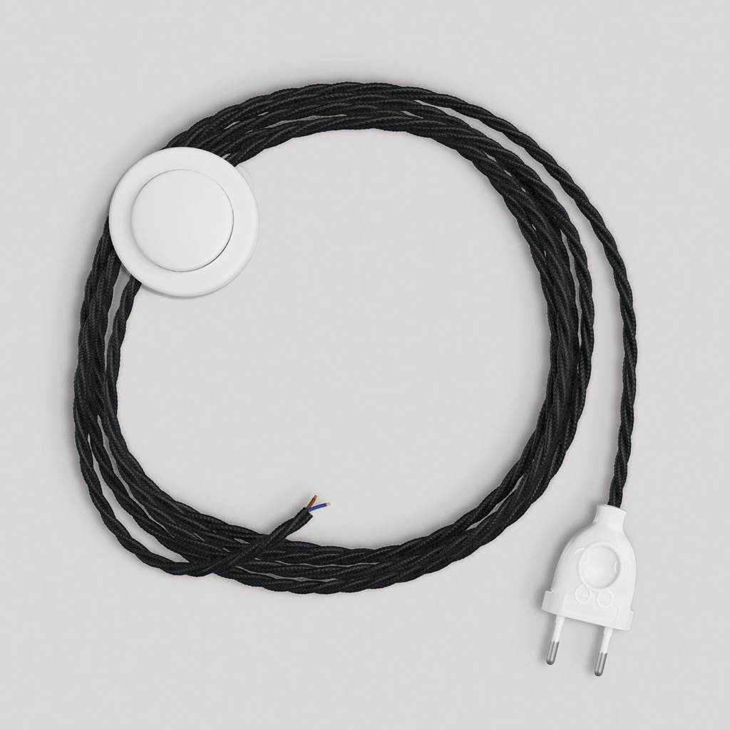 Cordon de câblage pour lampe avec câble noir tressé 3 m – Fiche UE, Blanc