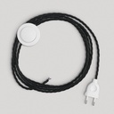 Lampenkabelsatz für Lampe mit schwarzem, geflochtenem Textilkabel, 3 m – EU-Stecker, Weiß