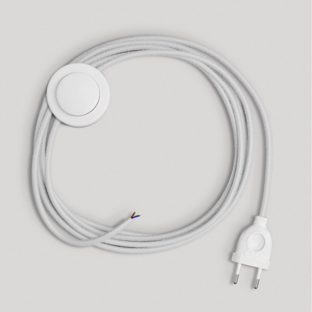 Cablaggio per lampada con cavo bianco in cotone 3 m – EU, Bianco