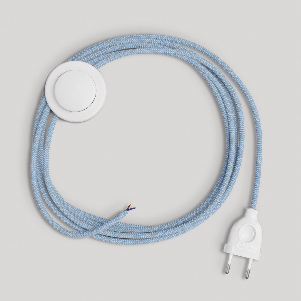 [CABPBTORD75] Câblage pour lampe avec câble bleu Steward en coton 3 m (Fiche UE, Blanc)
