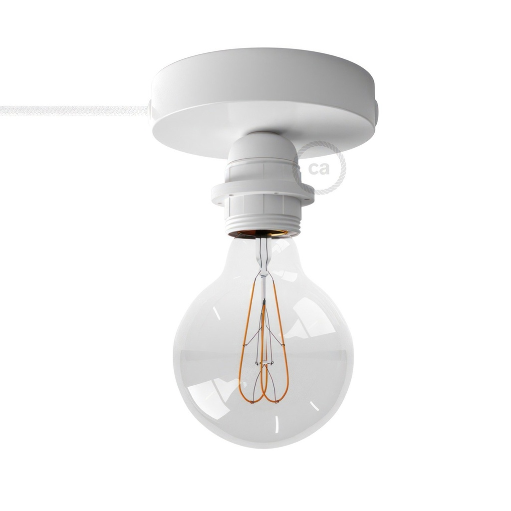 [APM1FC2LVBPBB3RM01] Spostaluce, il punto luce in metallo completo di portalampada E27 filettato, cavo tessile e fori laterali (Senza lampadina, Bianco)
