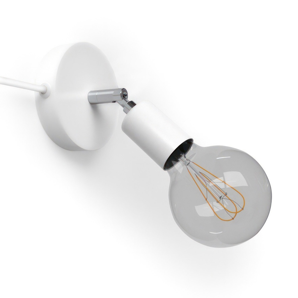 [APM2FC2LVBTCR3RM01] Spostaluce Metallo 90°, punto luce orientabile completo di cavo tessile e fori laterali (Senza lampadina, Bianco)