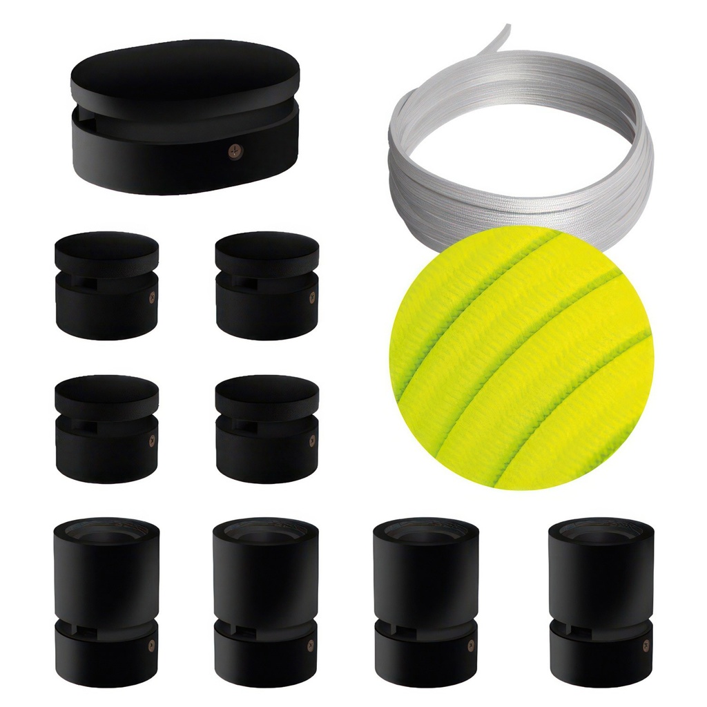 [CAT03-LIN2-CF10] Système Filé Symmetric Kit, avec câble de 5m pour guirlande et 9 composants en bois laqué noir pour l'intérieur (CF10)