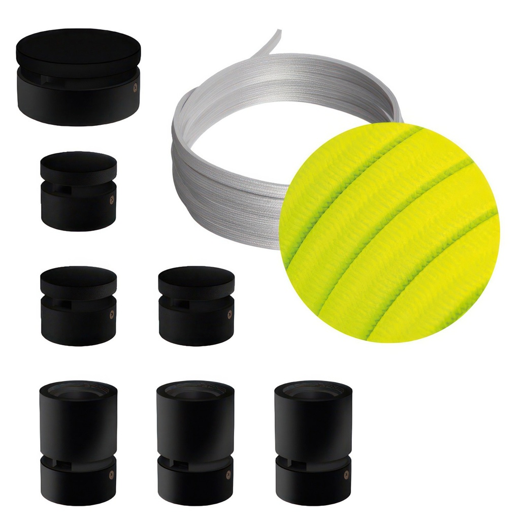 [CAT03-LIN-CF10] Sistema Filé Linear Kit - con cavo per catenaria di 5m e 7 componenti in legno verniciato nero per interni (CF10)