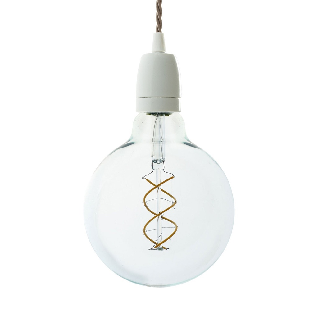 [PDPBITC43] Suspension avec câble textile tressé et finitions en porcelaine blanche (Sans ampoule, Blanc TC43)