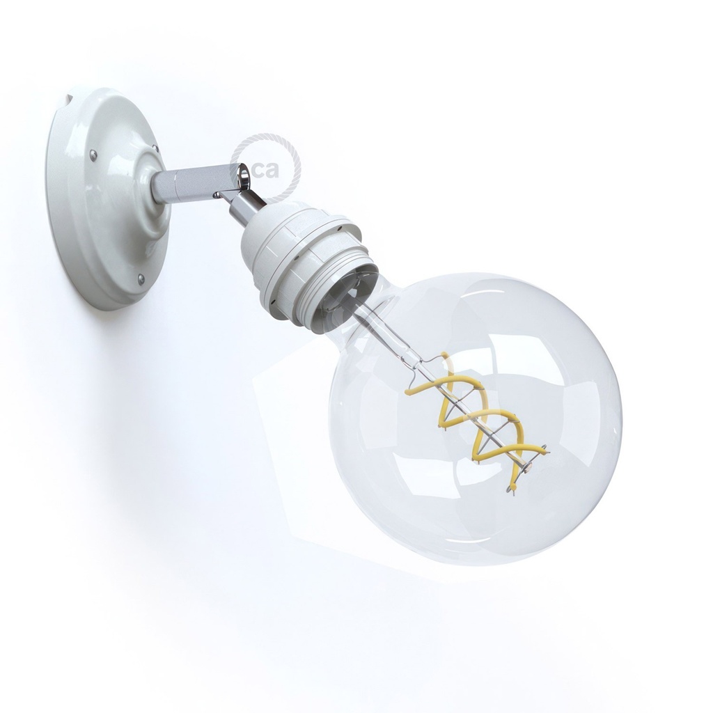 [APP2BITBS1CRPBBTF] Fermaluce Classic 90° con portalampada filettato E27, lampada filomuro orientabile in porcellana (Senza lampadina, Bianco)