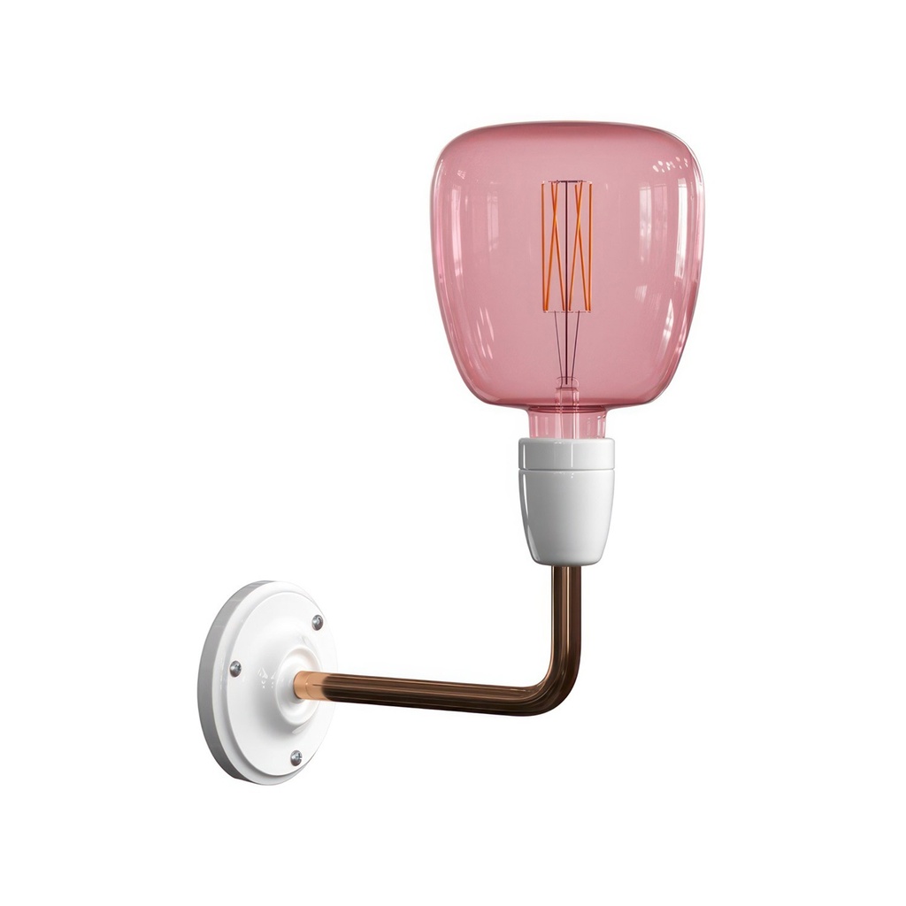 [APP4BIRA] Fermaluce Classic, applique en métal et porcelaine avec prolongateur courbé (Blanc / Cuivre)