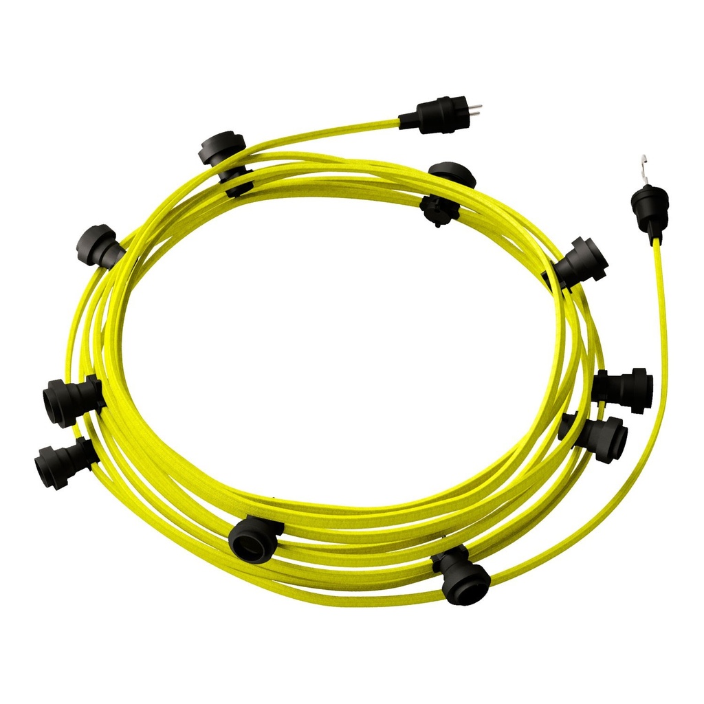 Lichterkette Lumet-System 12,5m mit Textilkabel, 10 Lampenfassungen, schwarzem Haken und Stecker – CF10