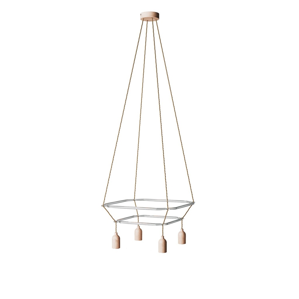 2 Cage Kronleuchter mit 4 Globo Bumped-Abhängungen – Ohne Leuchtmittel, Neutral