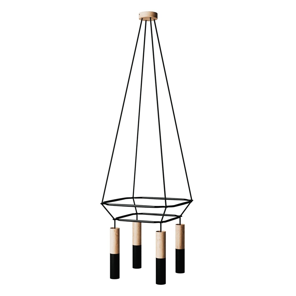 Lustre 2 Cage à 4 suspensions Tub-E14 Double – Sans ampoule, Noir
