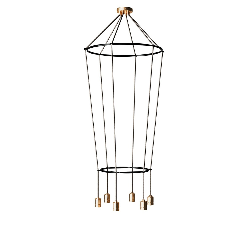 [SPM6FRARD63CR6040N] Lampadario 2 Cage a 6 cadute Globo (Senza lampadina, Ottone)