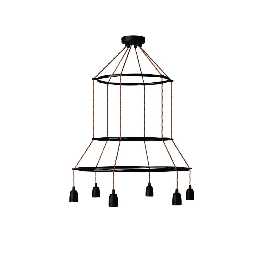 Lampadario 3 Cage a 6 cadute Edison ST64 – Senza lampadina, Nero