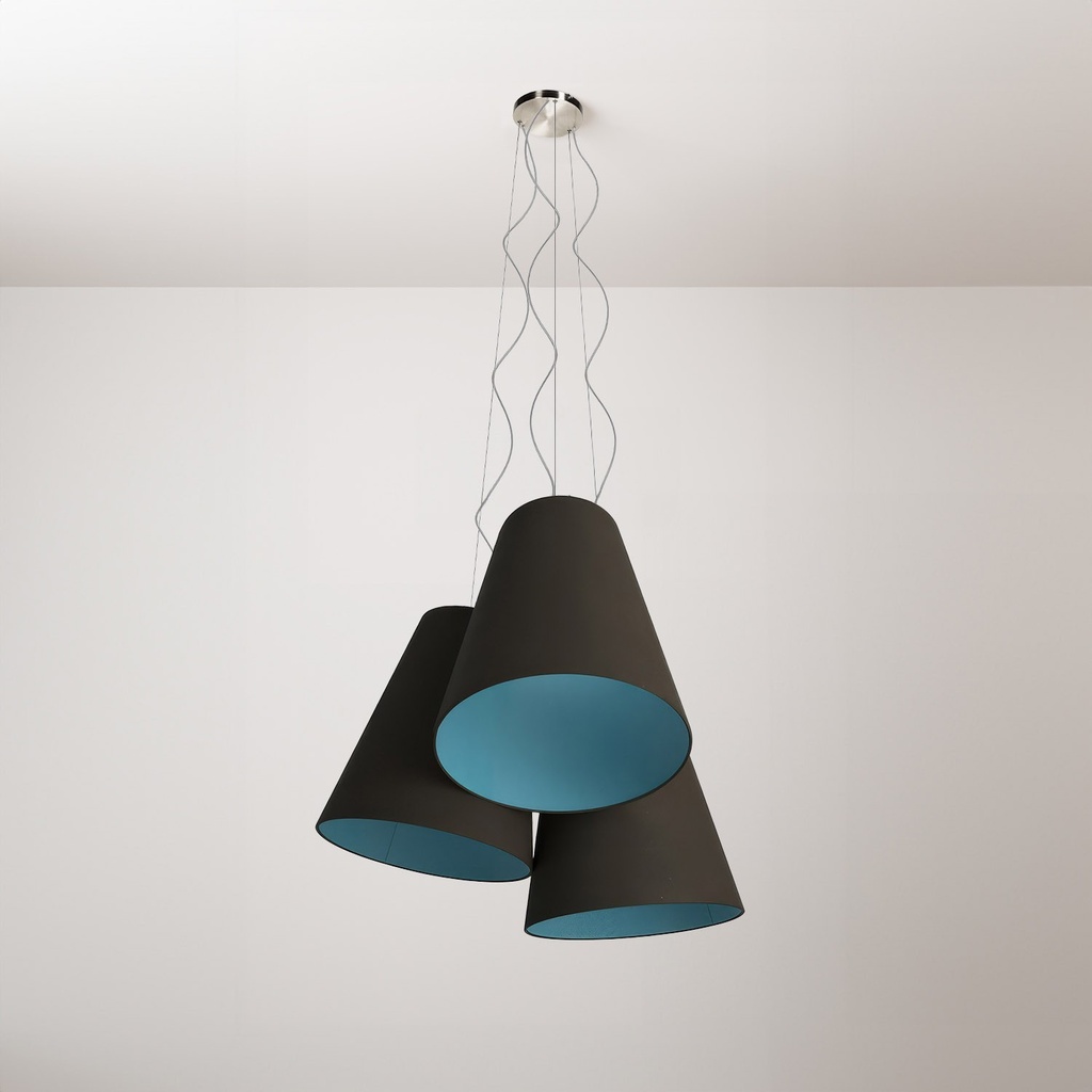 [FPN-600] Trittico Kronleuchter mit zweifarbigen Kegelschirmen – Made in Italy (Ohne Leuchtmittel, Asche und Himmelblau)