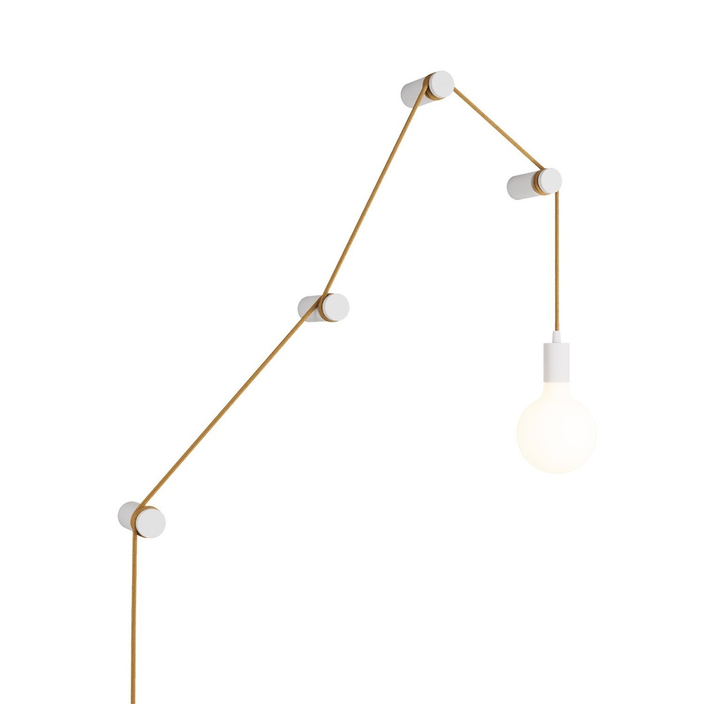 [FIN272VBOEUBIA50RC31-4KPASL02] Lampe baladeuse Snake avec douille en métal et fiche, avec 4 passe-câbles en bois Rolé (Sans ampoule, Blanc)