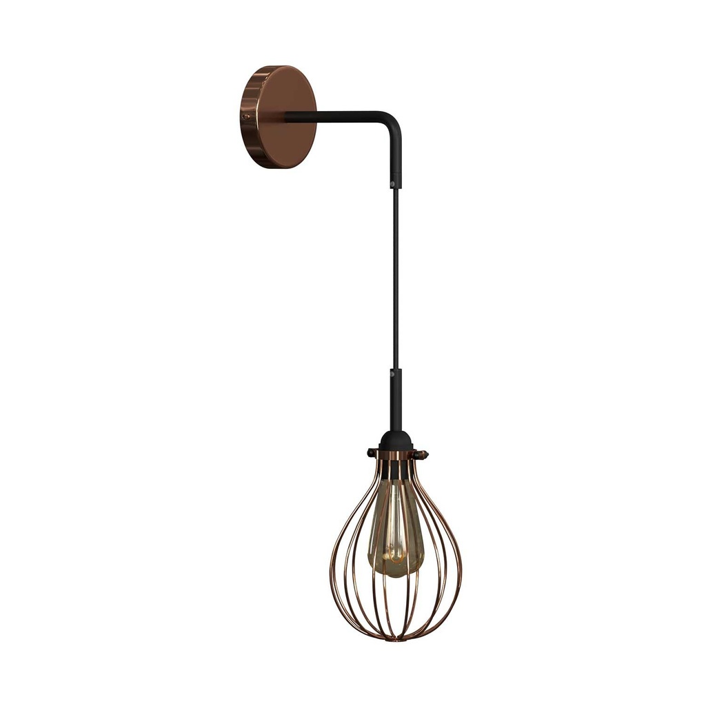 Applique Fermaluce Metal en métal avec abat-jour Drop, rallonge coudée et câble textile – Sans ampoule, Cuivre