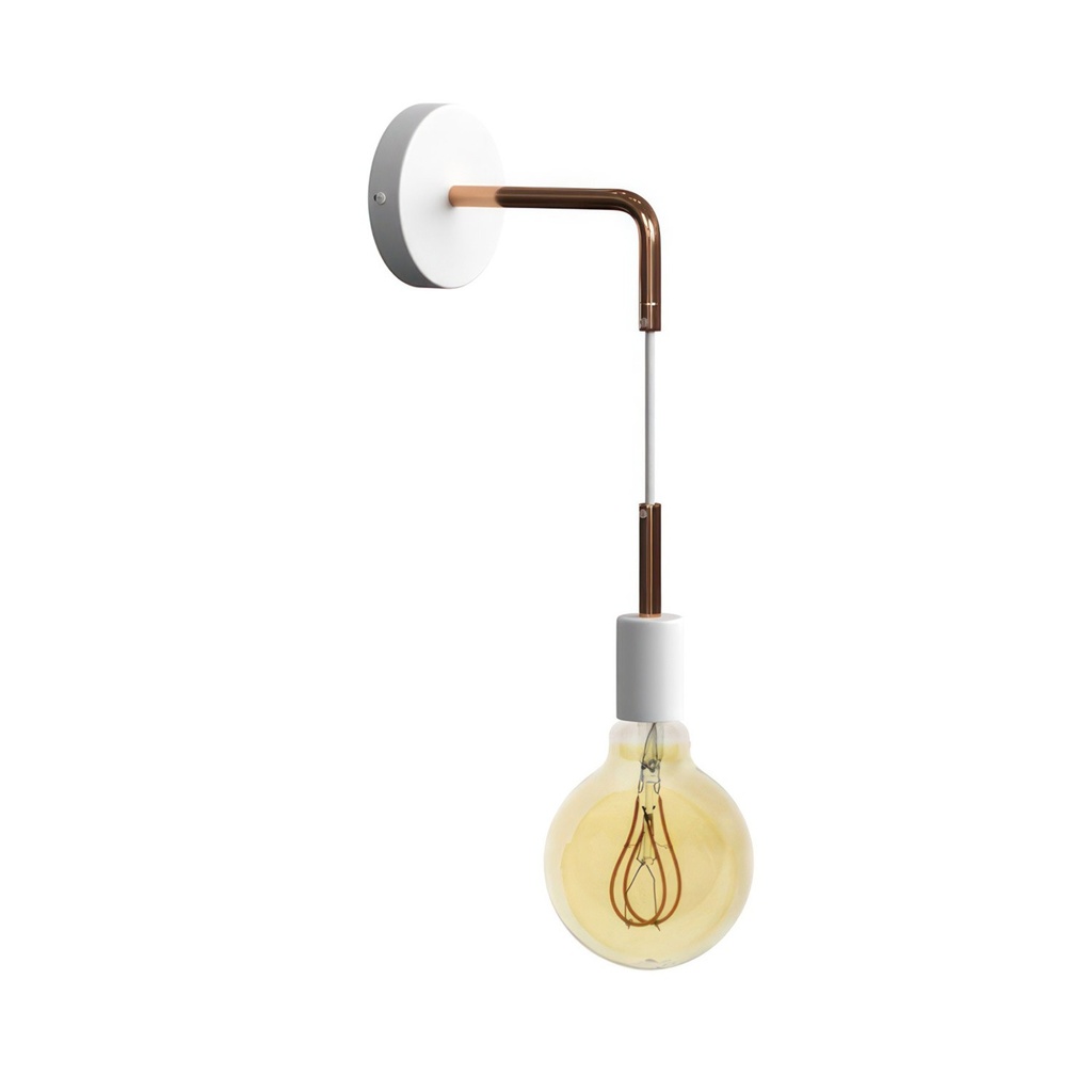 [PDMVBOEXRARM01] Applique Fermaluce Metal con estensione curva e portalampada a sospensione (Senza lampadina, Bianco / Rame)