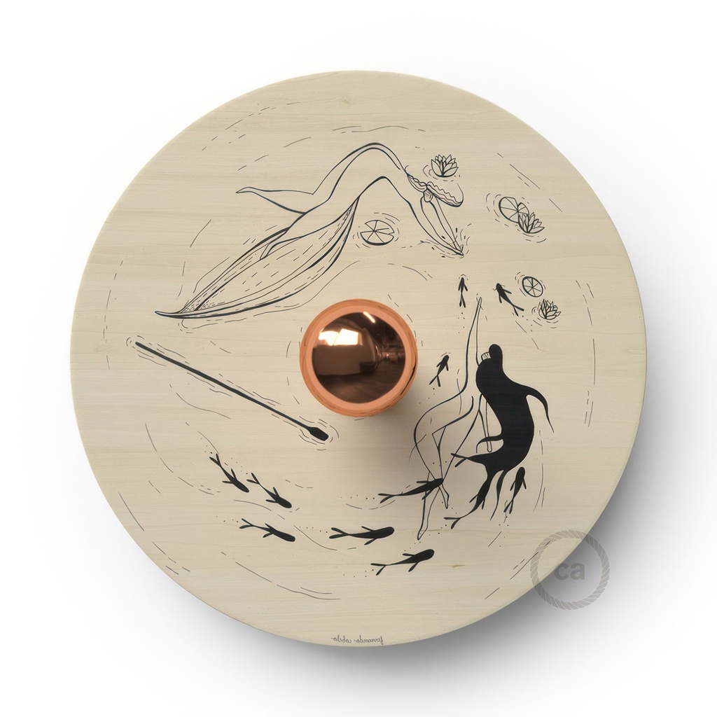[APM1UFO04] Applique Fermaluce Romantic con paralume UFO in legno double-face illustrato (Senza Matter, Senza lampadina, Fernando Cobelo)