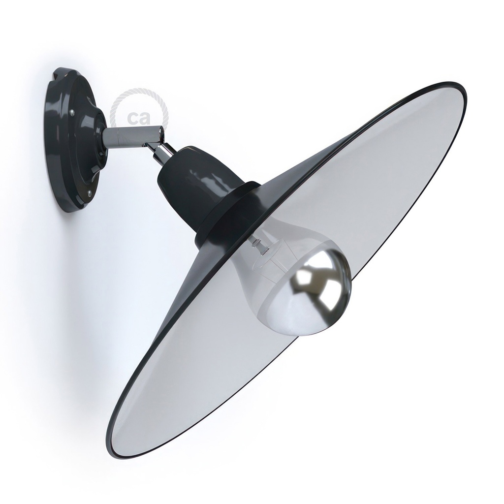 Applique e plafoniera Fermaluce 90° orientabile in porcellana con paralume Swing – Senza lampadina, Nero