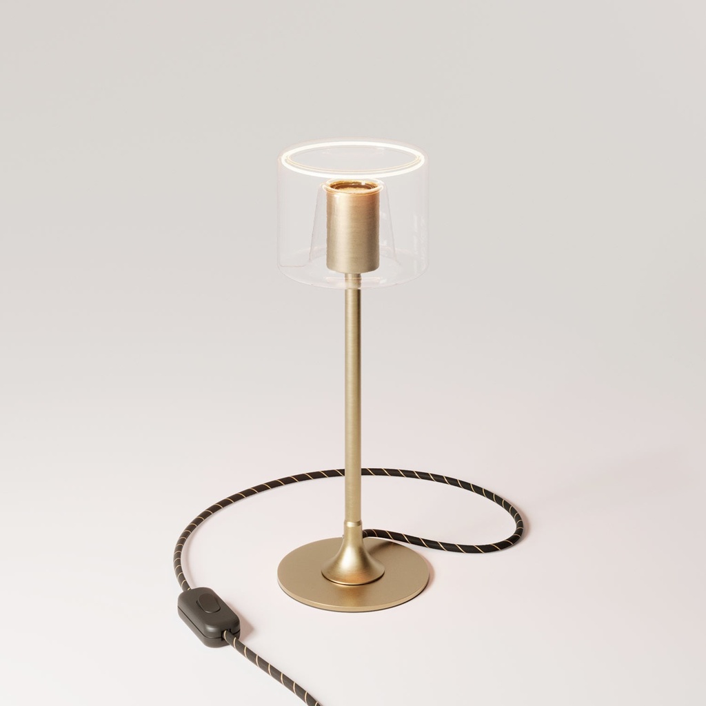 MAG-Y table lamp with round metal base and transparent Ghost bulb – Brushed bronze
