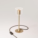 Lampada da tavolo MAG-Y con base metallica tonda e lampadina Ghost trasparente – Bronzo satinato