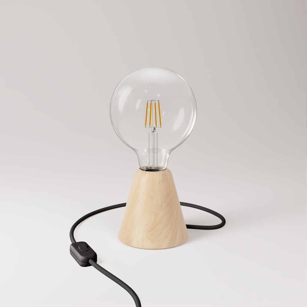 [CBLNATRM04-L] Tischlampe mit Erlenholz-Basis und transparenter Glühbirne (EU-Stecker, RM04)