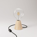 Tischlampe mit Erlenholz-Basis und transparenter Glühbirne – EU-Stecker, RM04