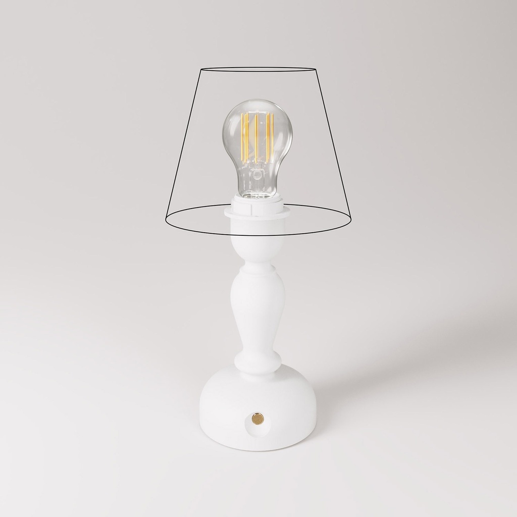 [CABLESS14-VB-L] Portable rechargeable Cabless14 lamp with droplet bulb and provision for lampshade (White)