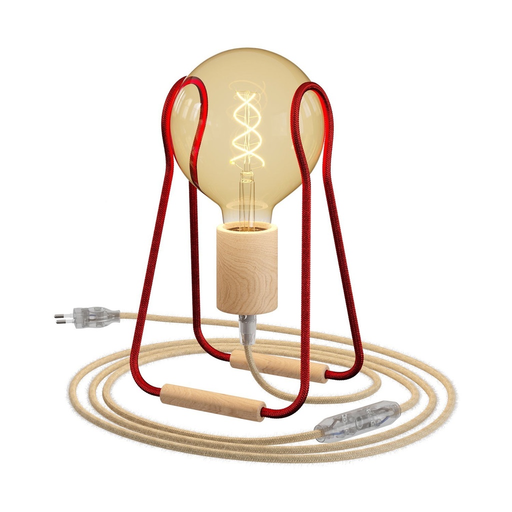 Lampe de table Taché Wood – Sans ampoule, Fiche UE, Rouge avec câble en jute