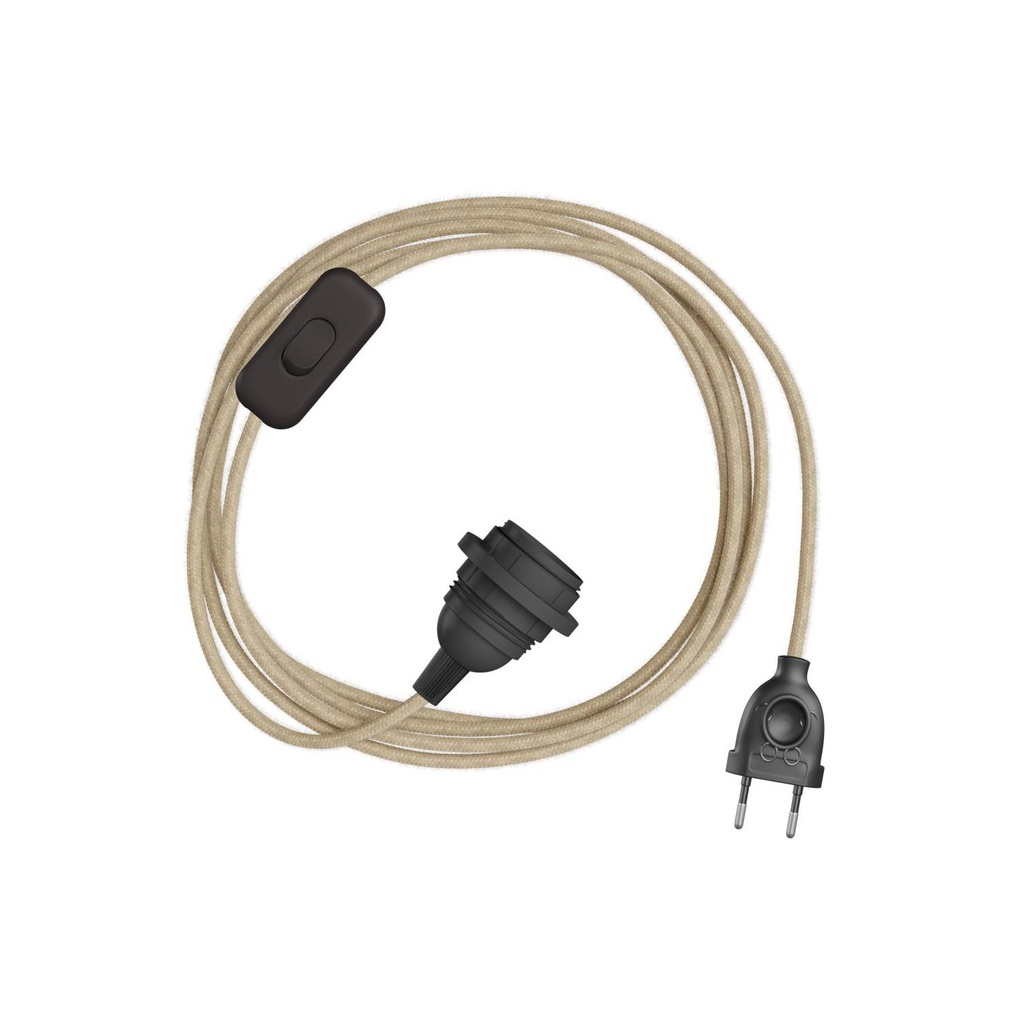 SnakeBis for lampshade - Wiring with lamp holder and coloured textile cable – EU, RN06, 3 metres, E14