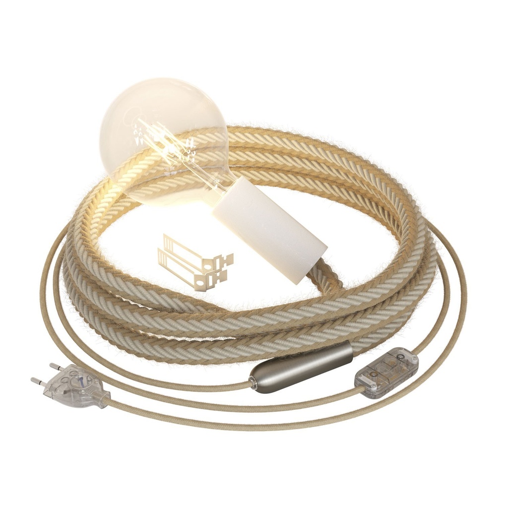 [FIN272L2EUTCLS24-21] SnakeBis Corda, plug-in lamp with jute twisted cable (Without bulb, White, EU plug)