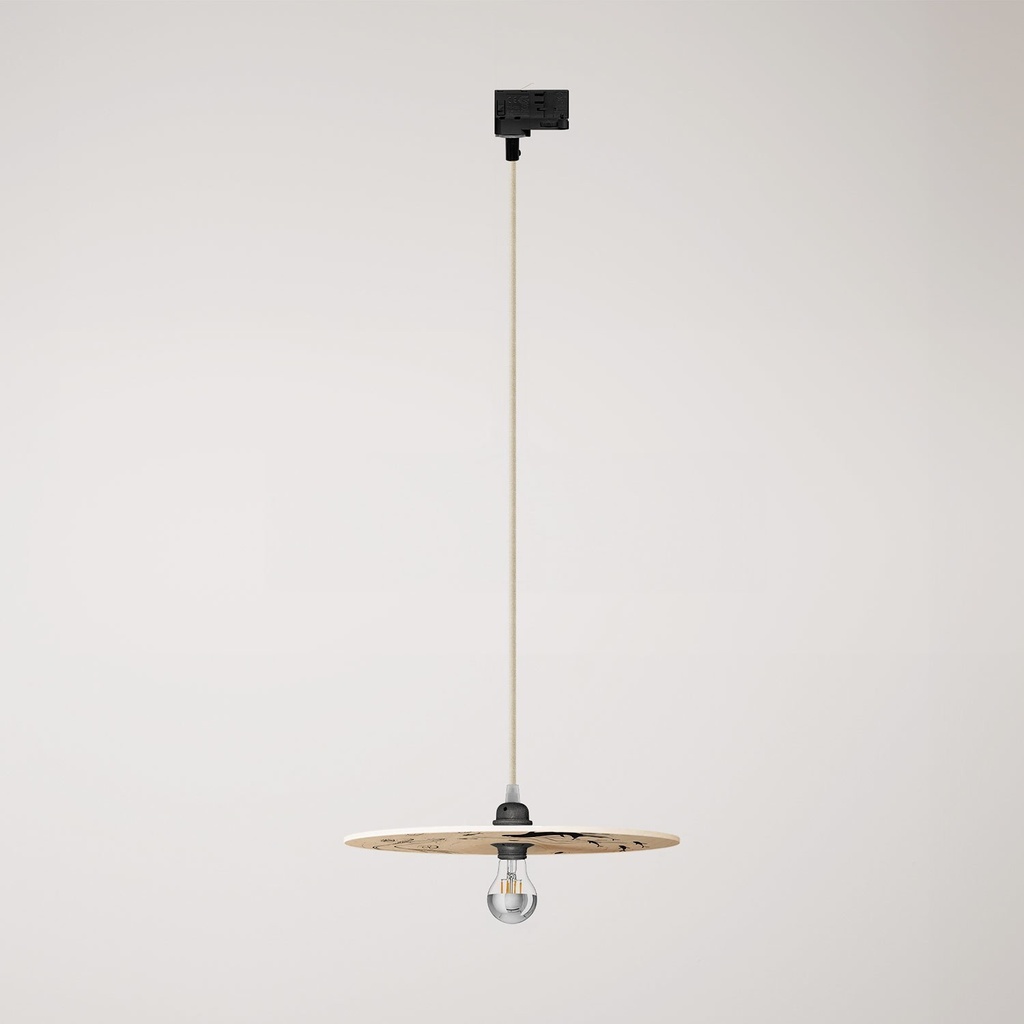 [PDMPNRC43UFO04-AD02] Schienen-Pendelleuchte mit doppelseitigem Holzschirm UFO (Ohne Leuchtmittel, Fernando Cobelo, Powergear)