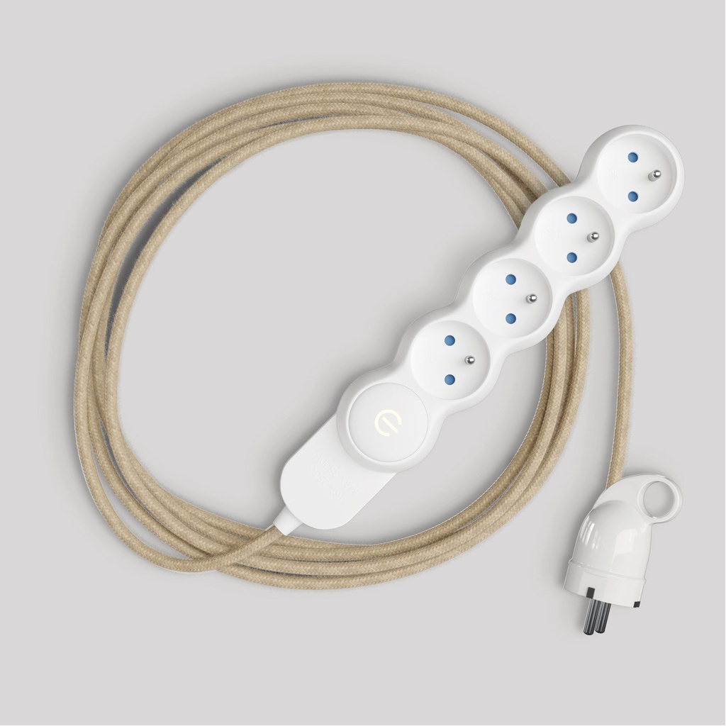 [M1F4B01RN06] French multi-socket with natural jute cable and Schuko plug