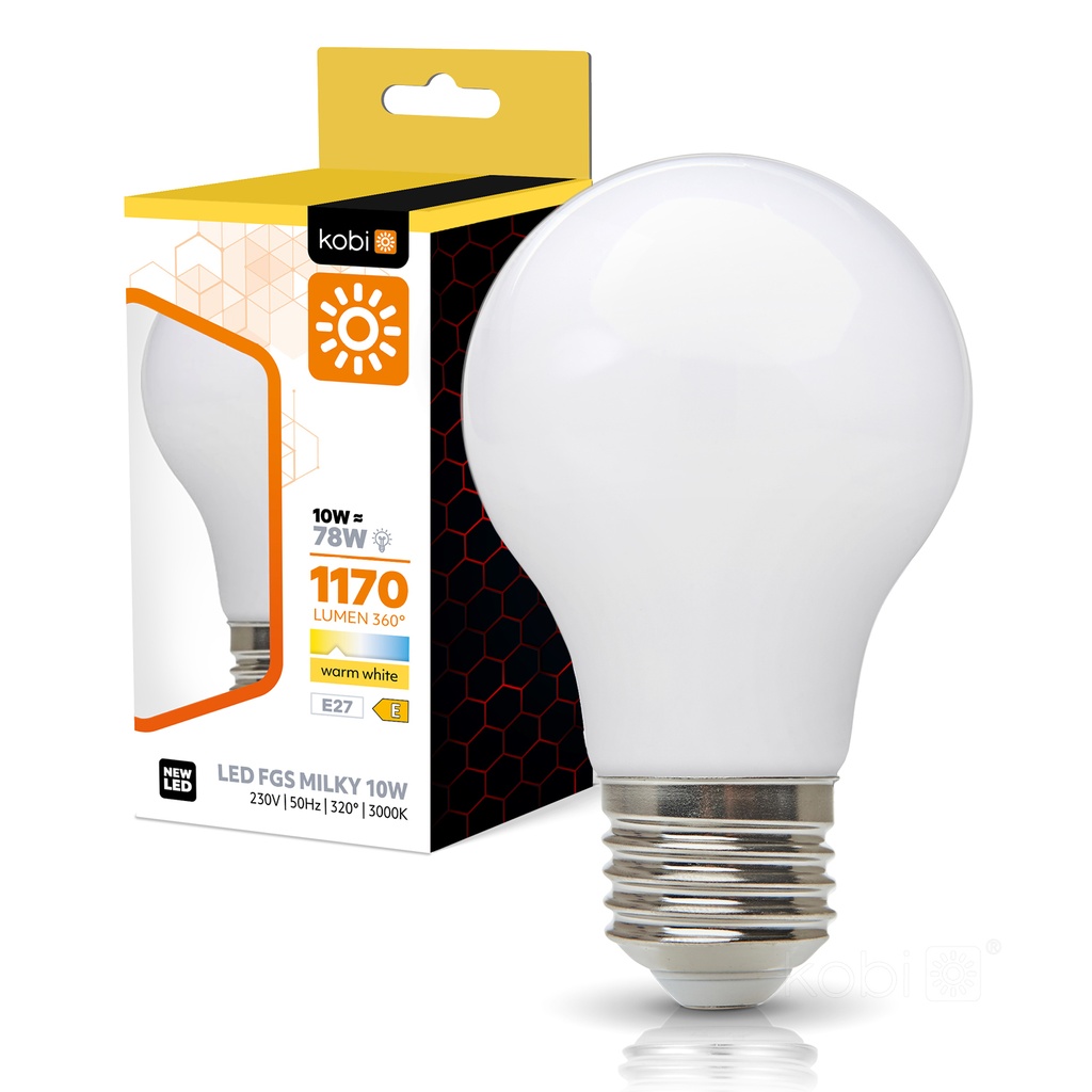 [004625] KOBI Lampadina a filamento LED FGS E27 milky (3000 K, 10 W)