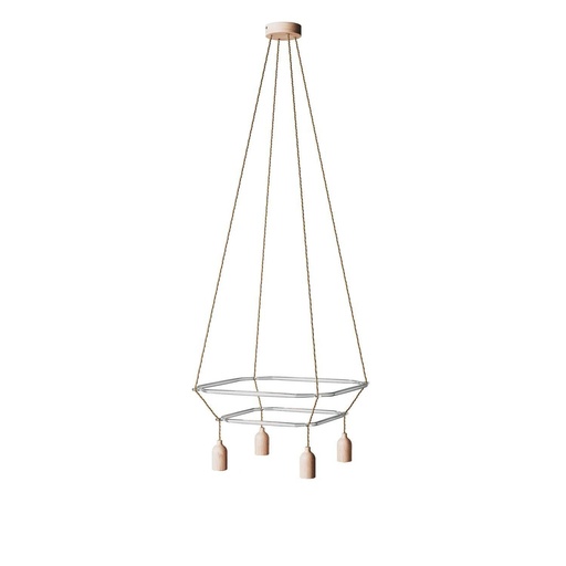 [8050997239732] 2 Cage Chandelier with 4 drops Globo Bumped