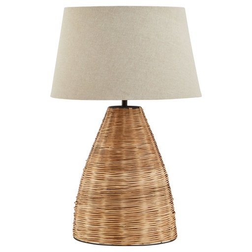 [23055] Lampada da tavolo conica in vimini con paralume in lino